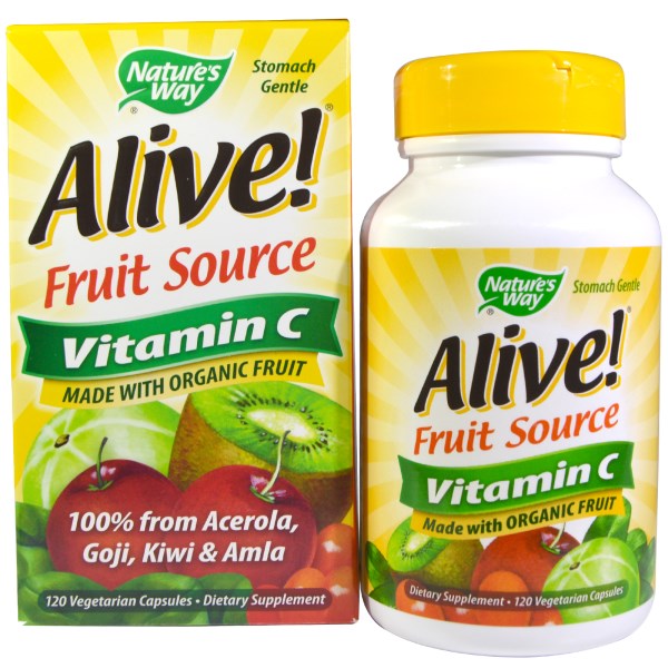 Alive! Vitamin C capsules from Nature's Way made with USDA Certified Organic Fruit..